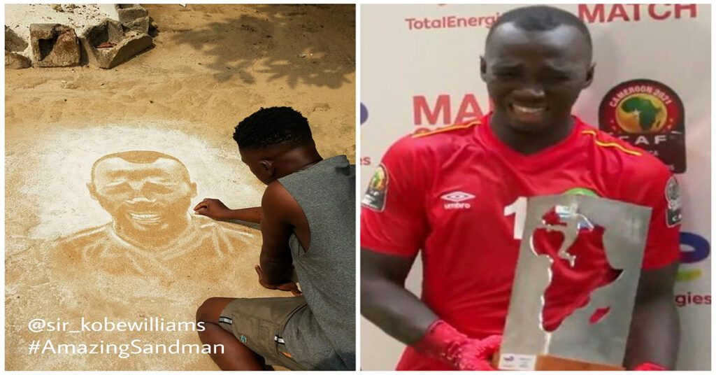 sand portrait of Mohamed Kamara man of the match