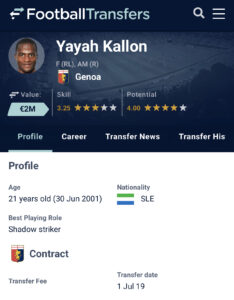 Yayah Kallon Most valuable Sierra Leonean Football player 