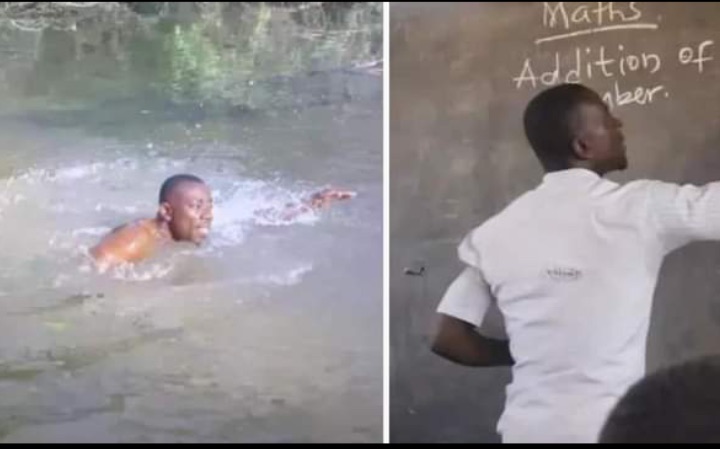 Ghanaian teacher who swims to school daily