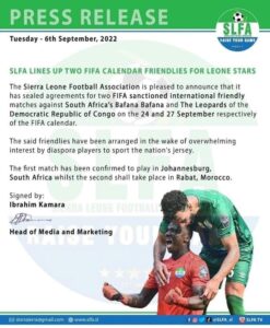 Sierra Leon football association press release