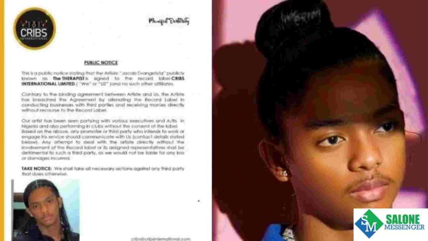 Cribs International Limited Release Statement About Its Artiste, Jacob Evangelista The Therapist