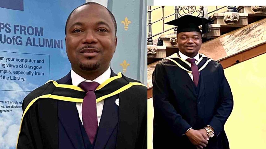 Sierra Leonean man Celebrates after earning his Master of Science in Global Mental Health at the University of Glasgow, thanks Chevening scholarship