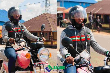 25 years Mariama Alpha Timbo becomes the first female commercial bike rider in Makeni.