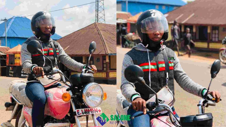 25 years Mariama Alpha Timbo becomes the first female commercial bike rider in Makeni.