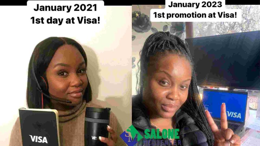 Young Lady Celebrates After Receiving Promotion at Visa