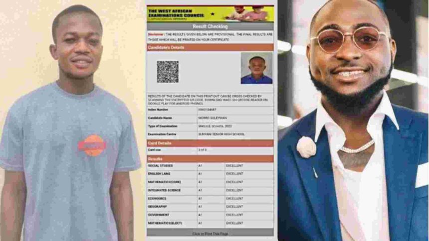 Nigerian Artiste, Davido awards 5-year scholarship to poor boy who cannot afford university education despite having 100% score in high school