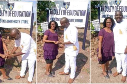 “It’s a Small World”: Nigerian man becomes lecturer to his nursery school teacher, they meet in class