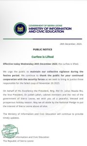 Government lifts curfew 