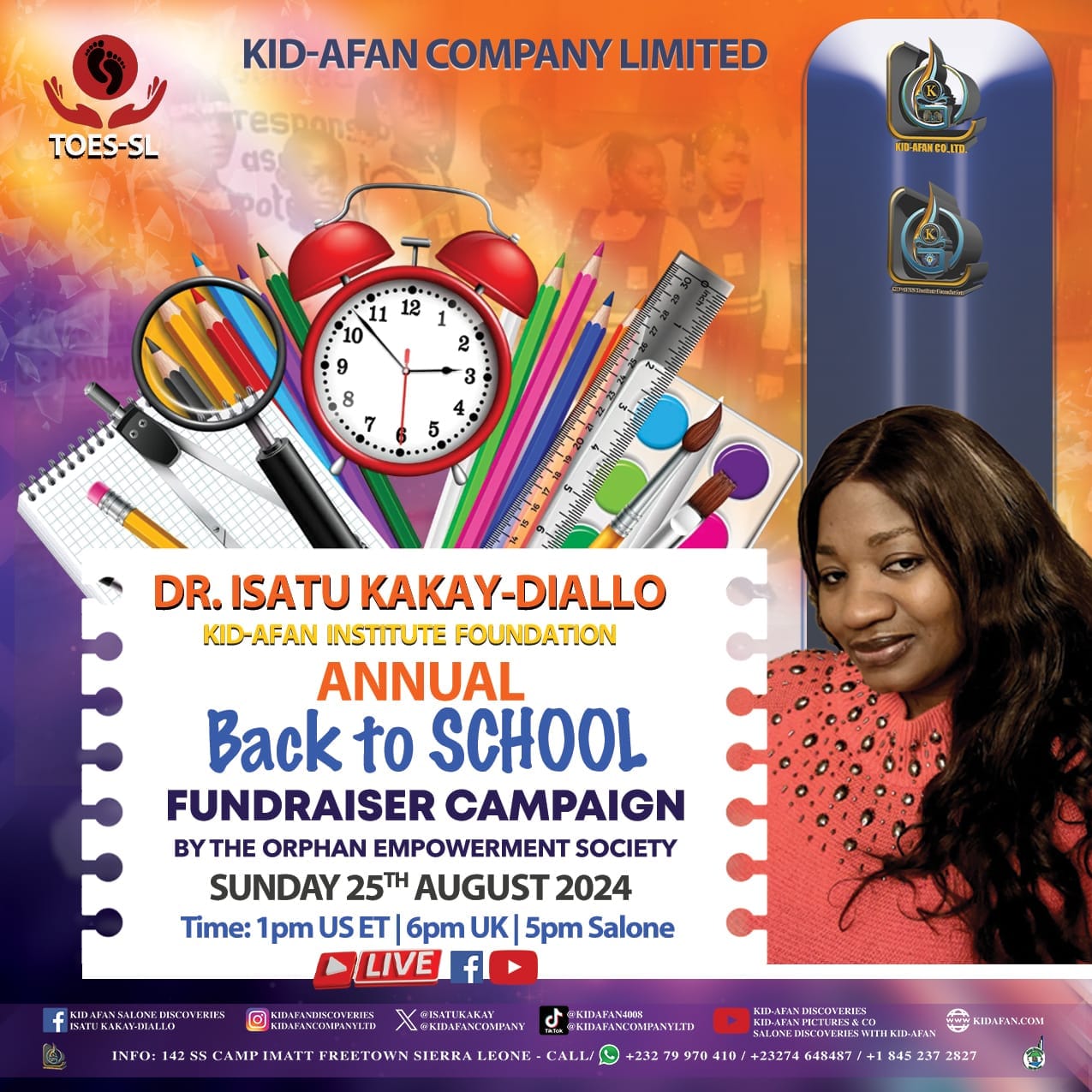 Annual Online Back-to-School Campaign for Orphaned Students in Sierra Leone Set for August 25, 2024