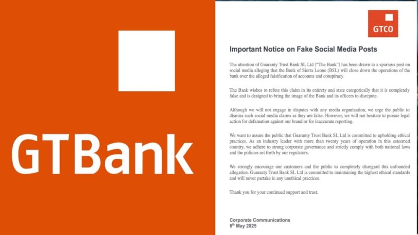 Guaranty Trust Bank SL Refutes False Social Media Allegations, Reaffirms Commitment to Ethical Banking Practices