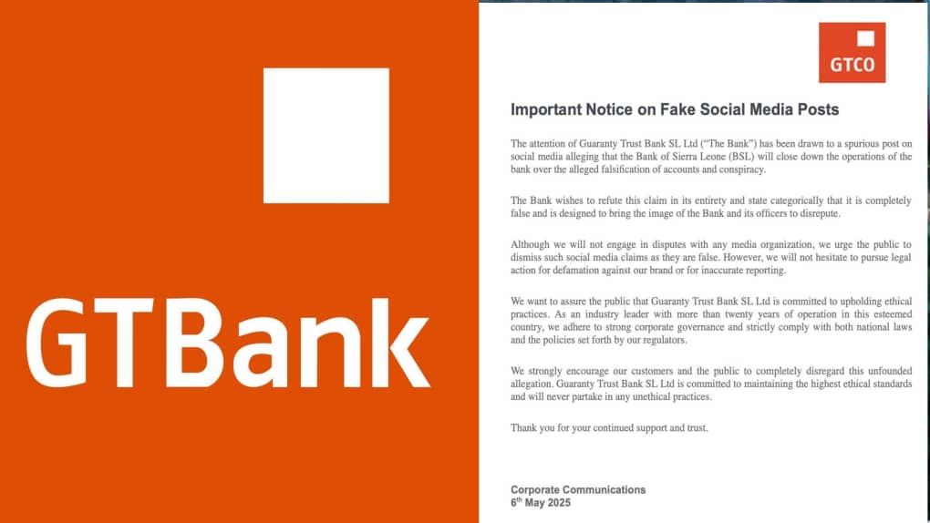 Guaranty Trust Bank SL Refutes False Social Media Allegations, Reaffirms Commitment to Ethical Banking Practices Guaranty Trust Bank SL Refutes False Social Media Allegations, Reaffirms Commitment to Ethical Banking Practices