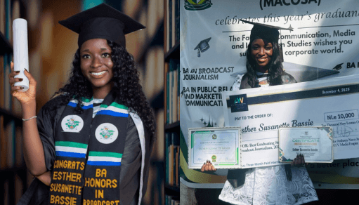 Esther Susanette Bassie Emerges Best Graduating Student in Broadcast Journalism, Receives Cash Prize and Paid Internship Esther Susanette Bassie